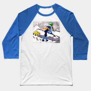 Alien Ant Shoveling Snow Baseball T-Shirt